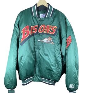 Vintage Buffalo Bisons Satin Bomber Green Jacket Size XL By Starter RARE